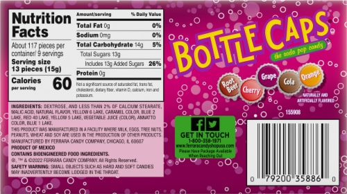 Wonka® Bottle Caps® Candy Box Perspective: back