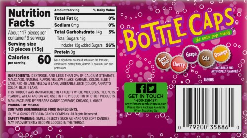 Wonka® Bottle Caps® Candy Box Perspective: back