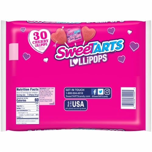 SweeTARTS Cherry Flavored Valentine Lollipops Candy Perspective: back