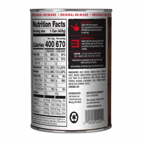 Jack Link's™ Original Canned No Beans Chili Perspective: back