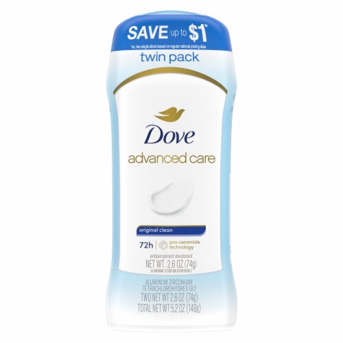 Dove Invisible Solid Women's Antiperspirant Deodorant Stick Original Clean Twin Pack Perspective: back