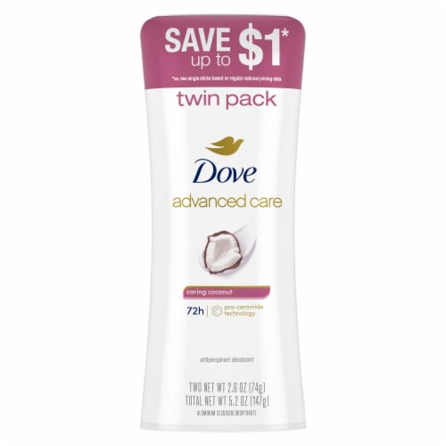 Dove Advanced Care Women's Antiperspirant Deodorant Stick Caring Coconut Twin Pack Perspective: back
