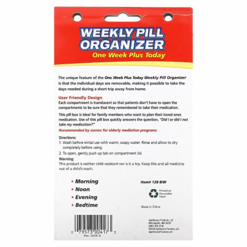 Acu-Life® One Week Plus Today Weekly Pill Organizer Perspective: back
