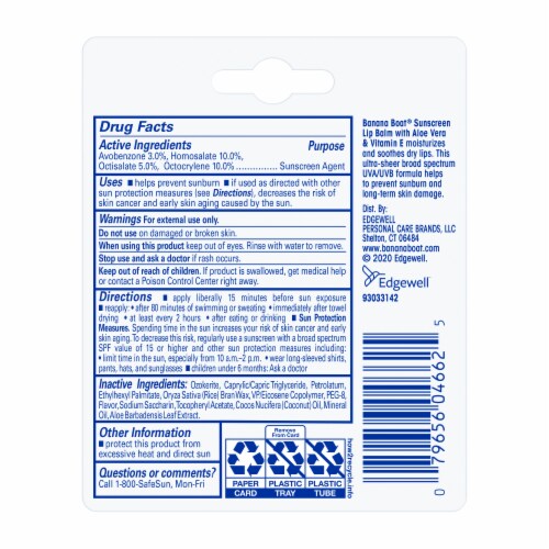 Banana Boat® Sunscreen Lip Balm SPF 45 with Aloe Vera & Vitamin E Perspective: back