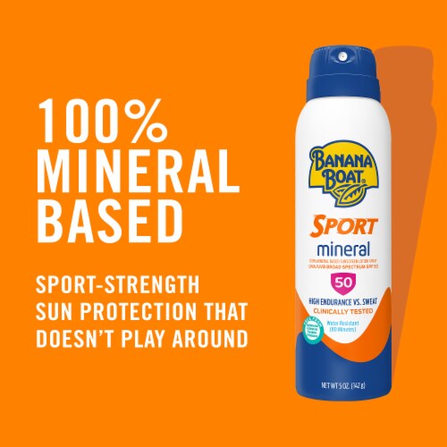 Banana Boat Sport Mineral Sunscreen Spray SPF 50+ 100% Mineral High Endurance Vs Sweat + Water Perspective: back