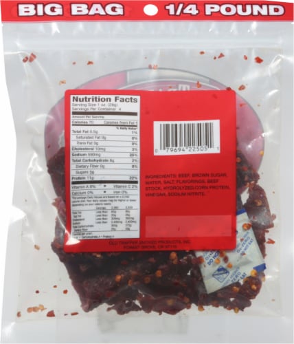 Old Trapper Hot & Spicy Beef Jerky Perspective: back