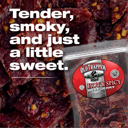 Old Trapper Hot & Spicy Beef Jerky Perspective: back