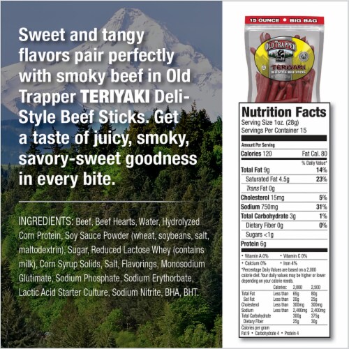 Old Trapper Teriyaki Deli Style Beef Sticks Perspective: back