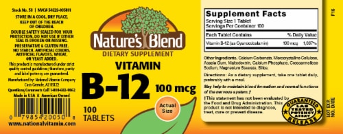 Nature's Blend Vitamin B-12 Tablets 100 mcg 100 Count Perspective: back