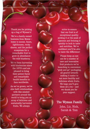 Wyman's® Dark Sweet and Red Tart Frozen Cherries Perspective: back