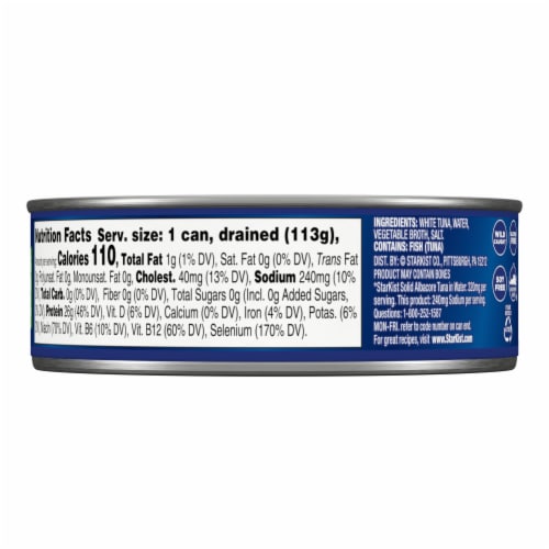 StarKist Low Sodium Solid White Albacore Tuna in Water Can Perspective: back