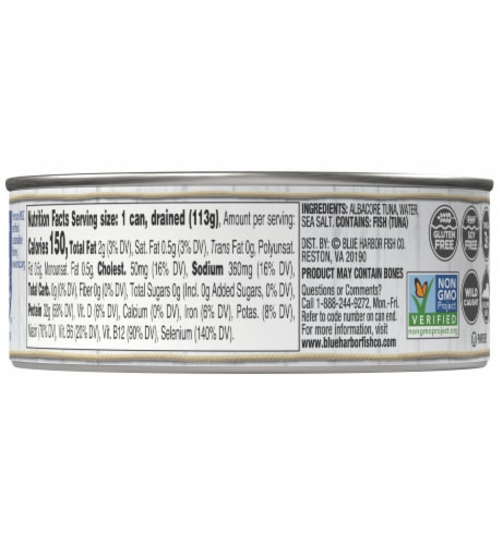 Blue Harbor Fish Co. Wild Albacore Solid White Tuna in Water Can Perspective: back