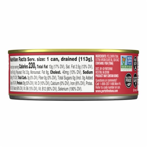 Portofino Yellowfin Tuna in Extra Virgin Olive Oil - 4.5 oz Can Perspective: back