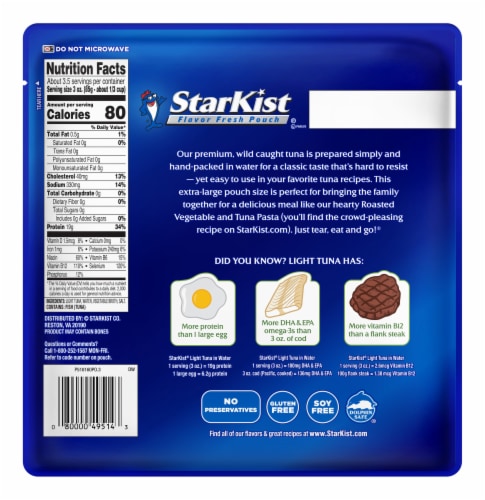 StarKist Chunk Light Tuna in Water Pouch Perspective: back