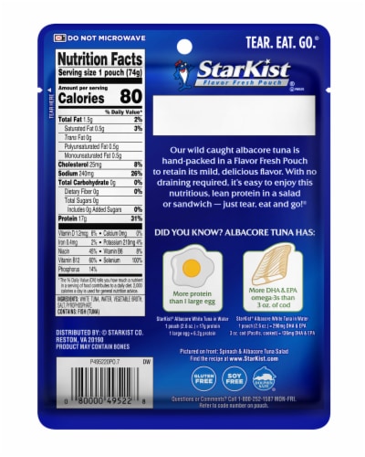 StarKist® Wild Caught Albacore White Tuna in Water Pouch Perspective: back