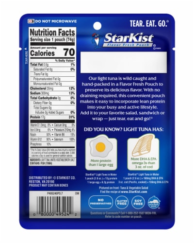 StarKist Light Wild Caught Tuna in Water Pouch Perspective: back