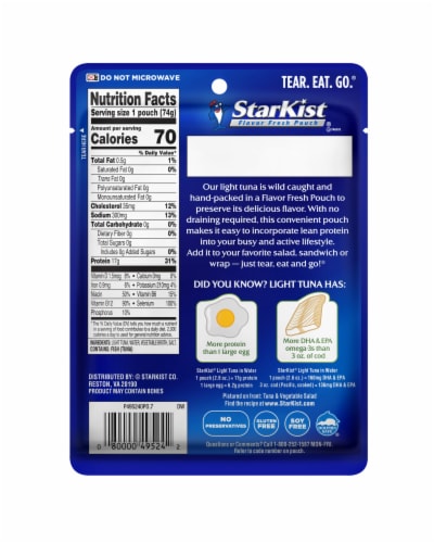 StarKist Light Wild Caught Tuna in Water Pouch Perspective: back