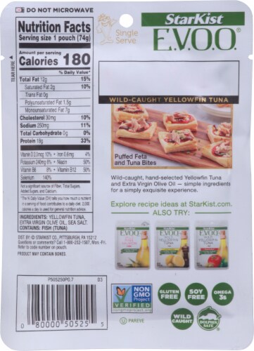 StarKist® Selects E.V.O.O. Yellowfin Tuna in Extra Virgin Olive Oil Pouch Perspective: back