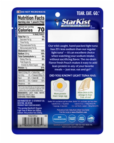 StarKist 25% Less Sodium Light Tuna in Water Pouch Perspective: back