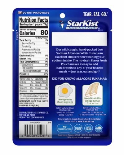 StarKist Low Sodium Wild Caught Albacore White Tuna in Water Pouch Perspective: back