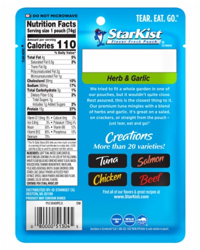 StarKist® Tuna Creations® Herb & Garlic Lightly Seasoned Premium Tuna Pouch Perspective: back