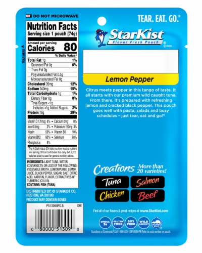 StarKist® Tuna Creations Lemon Pepper Seasoned Tuna Pouch Perspective: back