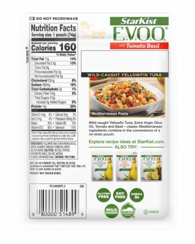 StarKist Selects E.V.O.O. Yellowfin Tuna in Extra Virgin Olive Oil with Sun-Dried Tomato Perspective: back