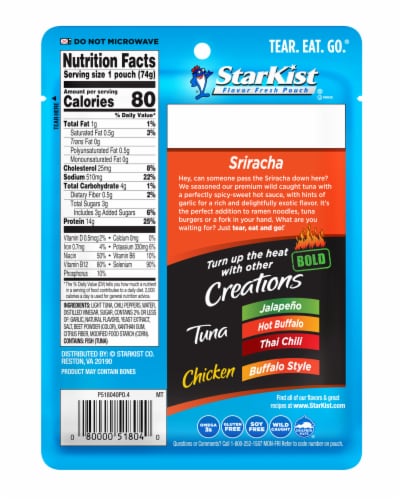 StarKist Tuna Creations Bold Wild Caught Sriracha Tuna Pouch Perspective: back