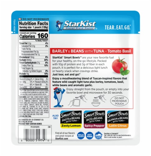 StarKist Smart Bowls with Tuna Tomato Basil Barley & Beans Pouch Perspective: back