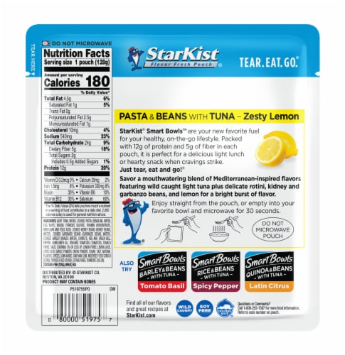 StarKist Smart Bowls with Tuna Zesty Lemon Pasta & Beans Pouch Perspective: back