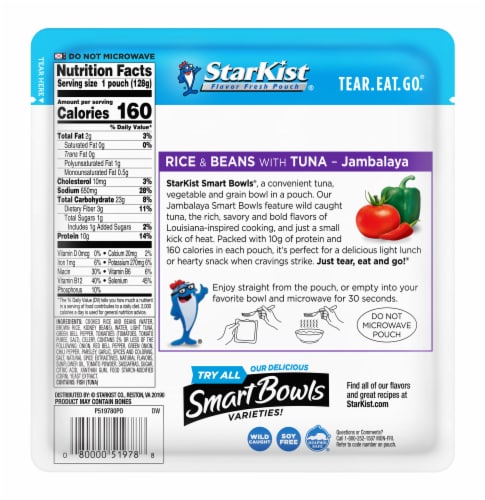 StarKist Smart Bowls Jambalaya Tuna with Rice and Beans Pouch Perspective: back