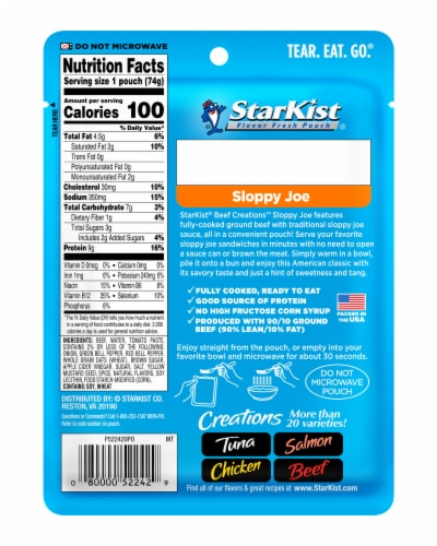 StarKist Beef Creations Sloppy Joe - 2.6 oz Pouch Perspective: back