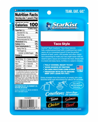 StarKist Beef Creations Taco Style Pouch Perspective: back