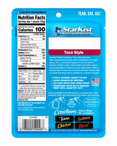 StarKist Beef Creations Taco Style Pouch Perspective: back