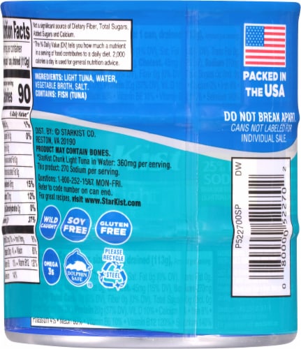 Starkist® Chunk Light Tuna in Water 25% Less Sodium Can Perspective: back