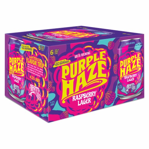 Abita Purple Haze Raspberry Lager Craft Beer 6 Pack cans 4.2% ABV Perspective: back