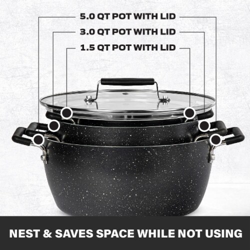 Granite Stone Non-Stick Nesting Pots - Black Perspective: back