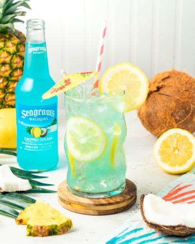 Seagram's Escapes Calypso Colada Flavored Hard Beverage Cooler Single Bottle Perspective: back