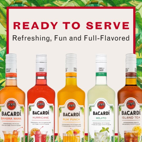 Bacardi Premium Hurricane Rum Ready to Drink Cocktail Single Bottle Perspective: back