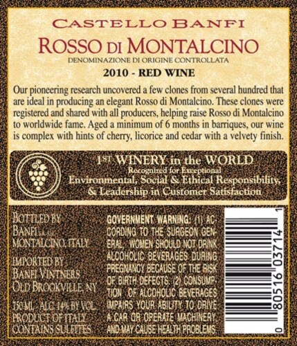 Banfi Rosso Di Montalcino Red Wine Perspective: back