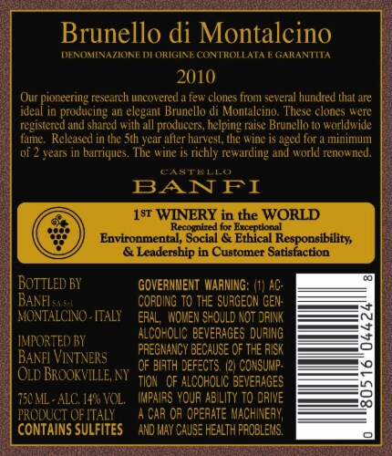 Banfi Brunello Di Montalcino Perspective: back