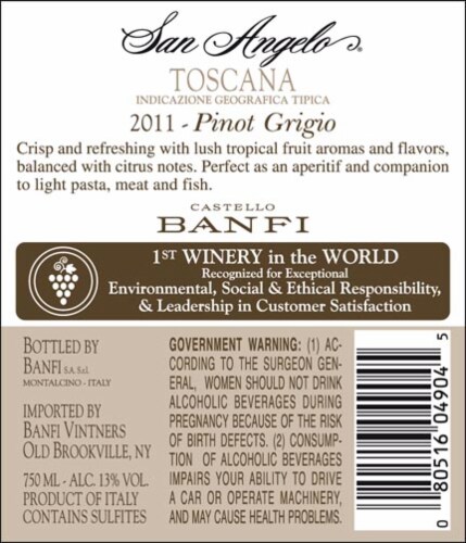 Banfi San Angelo Pinot Grigio Perspective: back