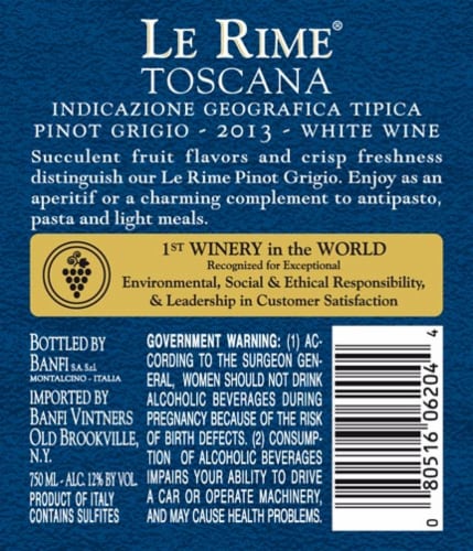 Banfi Le Rime Pinot Grigio Perspective: back