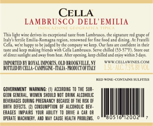 Cella Lambrusco Soft Red Wine Perspective: back