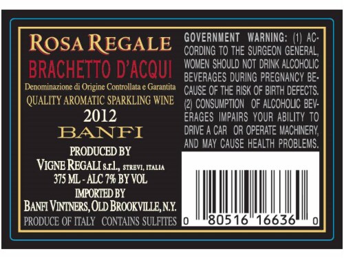 Banfi Brachetto D'Acqui Rosa Sparkling Wine Perspective: back