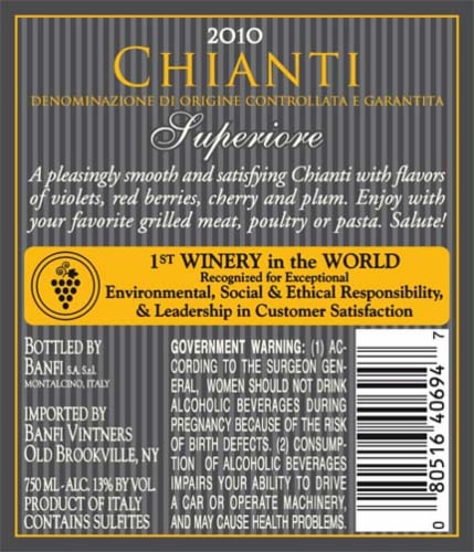 Banfi Chianti Superiore Red Wine Perspective: back