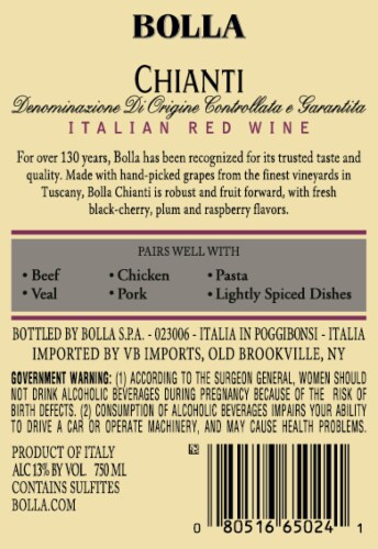 Bolla Chianti Perspective: back