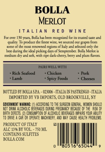 Bolla Merlot Perspective: back