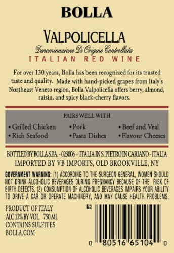 Bolla Valpolicella Perspective: back