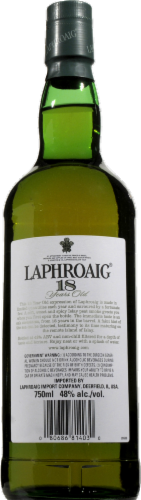 Laphroaig 18 Year Islay Single Malt Scotch Whisky Perspective: back